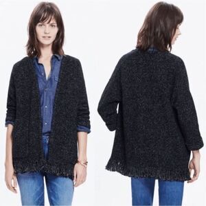 Madewell Memento Marled Fringe Open Front Knit Cardigan Sweater Black Size XS